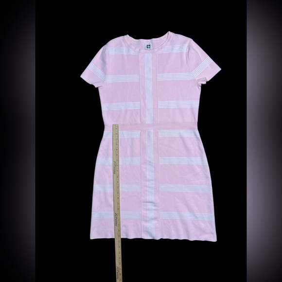 Anne Klein Stretch Knit White and Pink Striped Dress - Picture 7 of 9